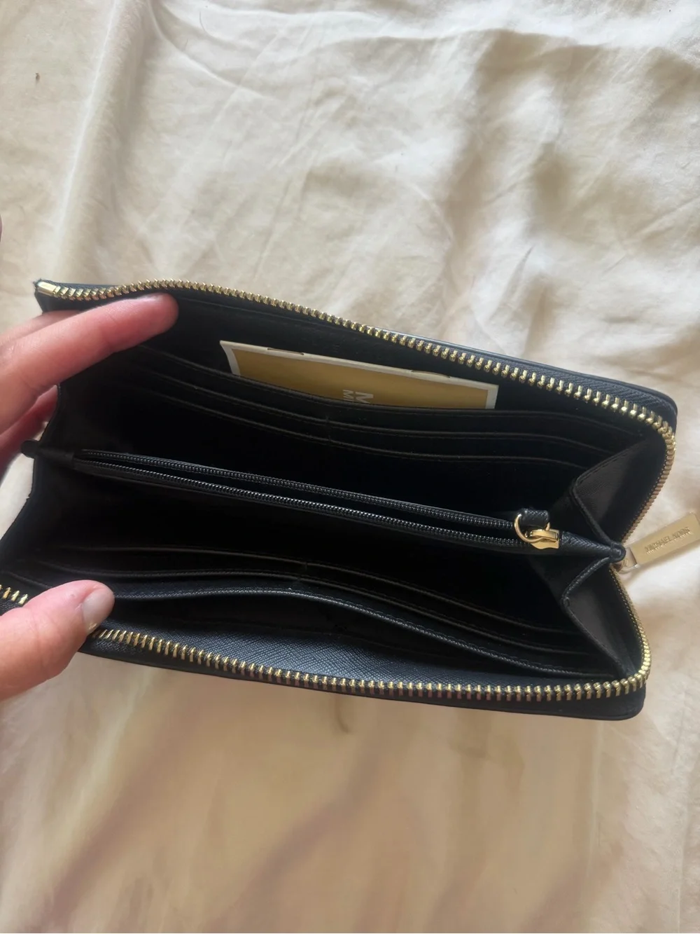 Michael Kors Black Leather Zip-Around Wallet with Gold Logo